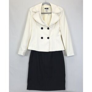 Metrostyle 2PC Skirt‎ Suit Women 8 Ivory Blazer Black Pencil Skirt Career Church